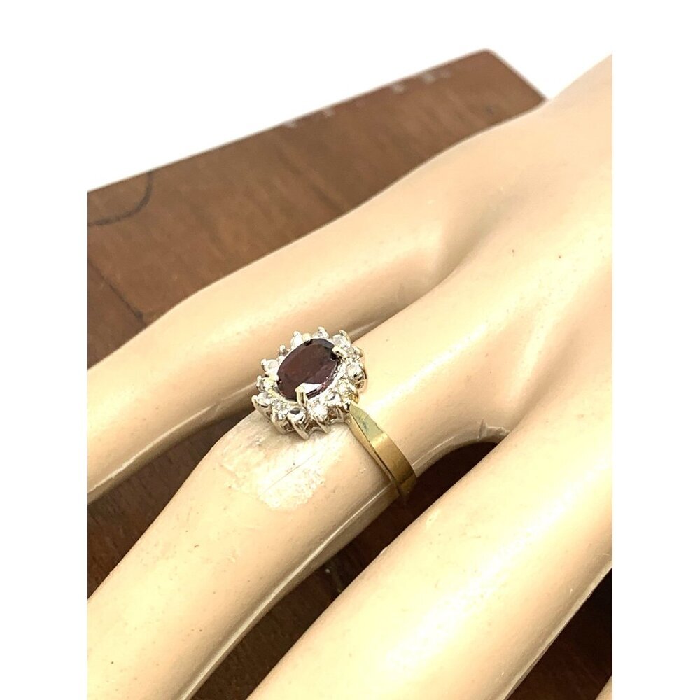 Red Gemstone Diamond Cocktail Ring 10k Yellow Gold Women's Estate Size 6.25 - Picture 12 of 13